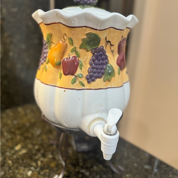 Vintage Ceramic Fruit-Decorated Beverage Dispenser - Picture 2 of 7